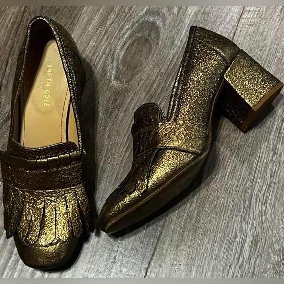 Kenneth Cole New York metallic gold 2.25” block heel women's loafers, size 6.5. - Picture 1 of 9